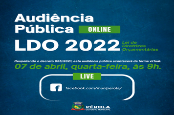 O GOVERNO MUNICIPAL REALIZARÁ AUDIÊNCIA PÚBLICA LDO 2022 ONLINE.